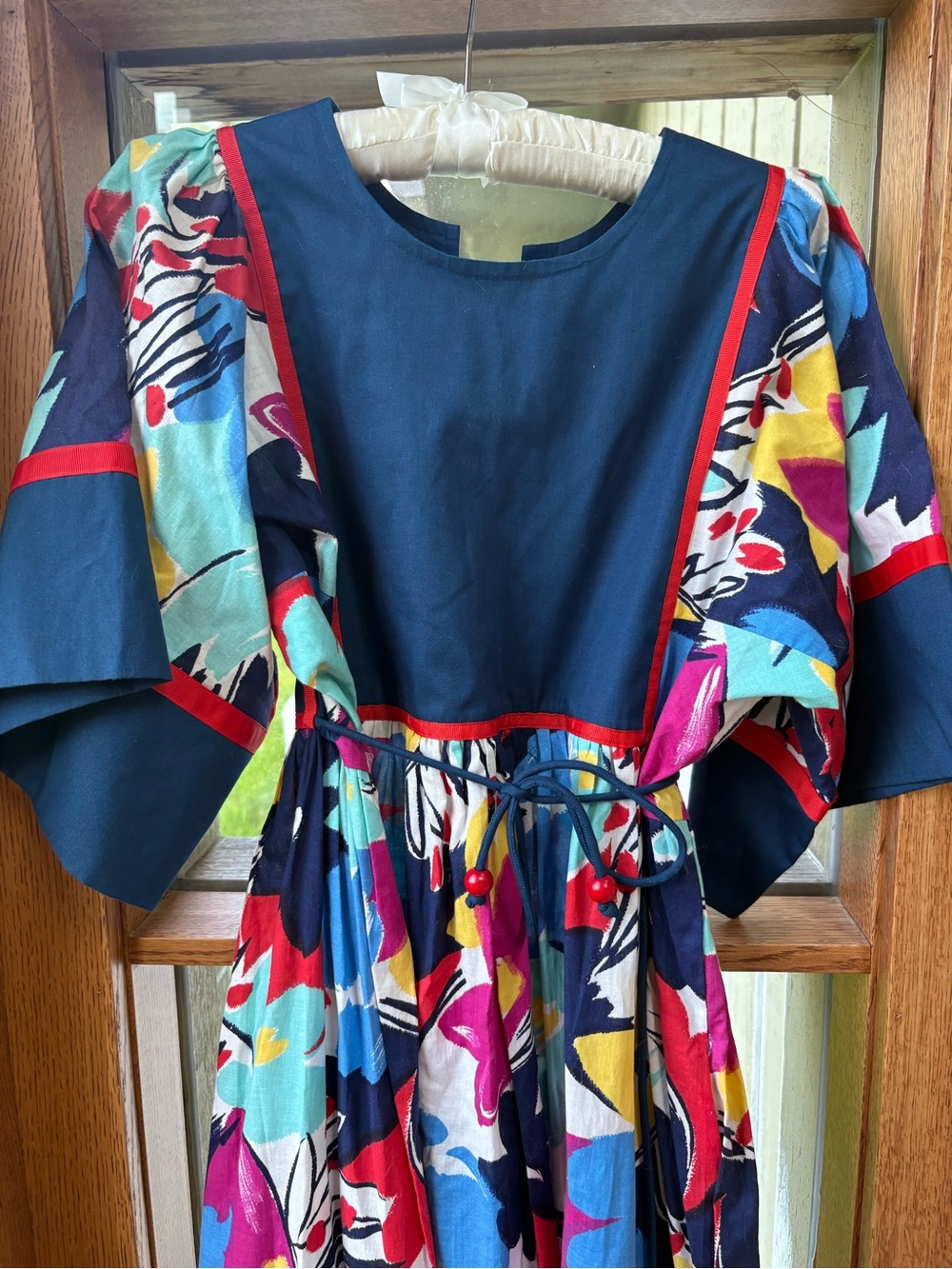 Vintage Maj Honolulu Cotton Dress Kaftan Mumu House Dress Bead Belt Floral L - Picture 5 of 8